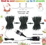 NEXIN 25M Weihnachts-Lichterkette Bunt, 200 LED mit Musik & 8 Modi, Wasserdicht für Garten & Party