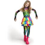 Spooktacular Creations Punky Buntes Skelett Deluxe Mädchen Kostüm Set mit Haarverlängerungen für Halloween Kostüm Dress Up Partys