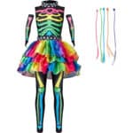 Spooktacular Creations Punky Buntes Skelett Deluxe Mädchen Kostüm Set mit Haarverlängerungen für Halloween Kostüm Dress Up Partys – Bild 3