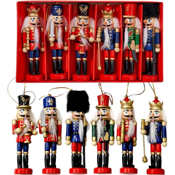 The Twiddlers 6 Traditionelle Weihnachts Nussknacker aus Holz, 13cm - Christbaumschmuck Weihnachtsschmuck