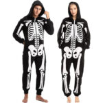 Spooktacular Creations Halloween Skelett Unisex Onesie Pyjama für Erwachsene, Halloween Tier Plüsch Einteile Jumpsuit Schlafanzug Kostuem Cosplay