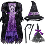 Spooktacular Creations Hexe Kostüm, Hexenkostüm, Karneval Fasching Bekleidung, 2-teiliges Halloween Kostüm Deluxe Set für Mädchen – Bild 5