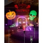 iShabao Halloween Deko Outdoor, Projektionslampe mit Kürbis Totenkopf und Happy Halloween Muster, Halloween Projektorslichter Gartenbeleuchtung Aussen Wasserdicht für Garten Terrasse Rasen Hof Party