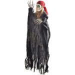 JOYIN 2 Stück Halloween Hängende Skelett Geister, 1 m, EIN Fliegender Sensenmann und EIN Skelett-Pirat mit LED-Blinkaugen, Beste Halloween Dekorationen – Bild 3