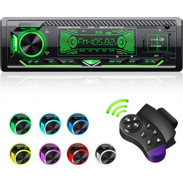 CENXINY Autoradio mit Bluetooth Freisprecheinrichtung, 7 Farben Licht Einstellbar 1 Din Autoradio Bluetooth mit USB*2/AUX/TF, MP3 Player/FM Autoradio Radio mit Bass