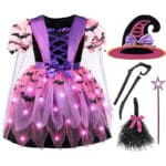 Spooktacular Creations Kid Hexe Kostüm, Mädchen Light Up Hexe Kostüm mit Hut, Kleinkind Halloween Dress Up