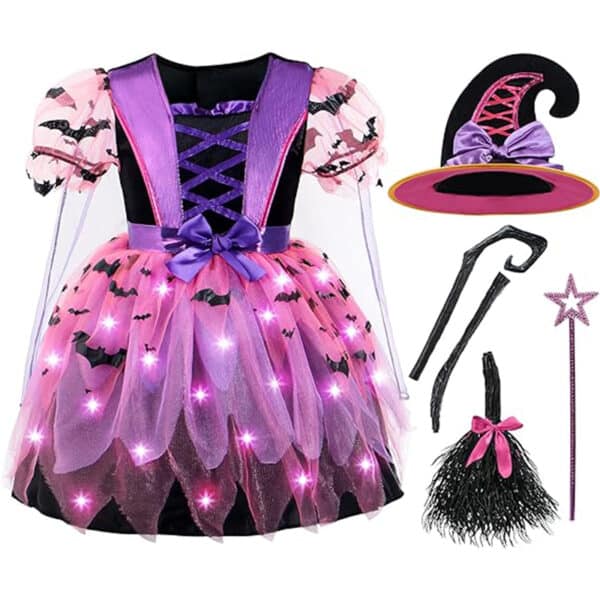 Spooktacular Creations Kid Hexe Kostüm, Mädchen Light Up Hexe Kostüm mit Hut, Kleinkind Halloween Dress Up