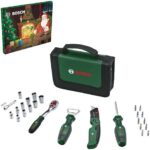 Bosch Adventskalender 2023, 28-teilig, für Heimwerker (Werkzeug-Set mit ¼"-Ratsche, Universal-Schraubendreher, Klappmesser, Flaschenöffner, Bits und Steckschlüsseleinsätze; in Aufbewahrungstasche)