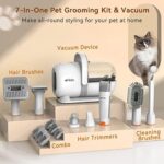 Afloia Hundeschermaschine mit Staubsauger, Profi Haustierpflegeset, leise Schermaschine Hund Katze Tierhaarschneidemaschine, Professioneller Hundehaarschneidemaschine mit 7 Pflegewerkzeugen, 1.5L – Bild 6