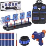 Zielscheibe für Nerf Pistole,Ziel mit Taktische Weste,1 Kinder Gewehr und 20 Darts Nerf Zubehör Set,Geschenke Spielzeug für 6 7 8 9 10 Jahre Kinder Junge Geburtstagsgeschenke