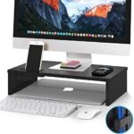 BONTEC Monitorständer, Unterbau Bildschirm, Ständer mit Handyhalter, ergonomischem Druckerständer mit Kabelführung für Laptop, Computer, Notebook, iMac, PC, 42CM