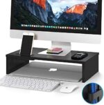 BONTEC Monitorständer, Unterbau Bildschirm, Ständer mit Handyhalter, ergonomischem Druckerständer mit Kabelführung für Laptop, Computer, Notebook, iMac, PC, 42CM