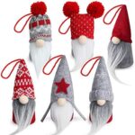 D-FantiX Wichtel-Weihnachtsschmuck-Set, 6 Stück, handgefertigte schwedische Tomte-Zwerge, dekorative Ornamente, Plüsch-Weihnachtsschmuck, Baum, hängend, skandinavische Weihnachtselfe, Tischdekoration