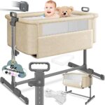 KESSER® Zustellbett Hubi 3in1 Baby Beistellbett Reisebett Babybett mit weich Matratze, mit Rollen Kinderbett, 5-Fach Höhenverstellung, Faltbare Seitenwand für Zuhause und Unterwegs
