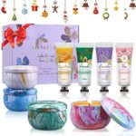 Geschenke für Frauen Weihnachten, kleine Weihnachtsgeschenke für Frauen Männer - Duftkerzen Geschenkset 4 x 75g | Handcreme Set 4 x 30g | Lustige Weihnachten Geschenke Kleinigkeiten für Mama Freundin
