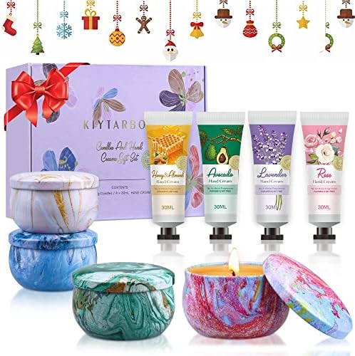 51YM1MjPzL._AC_.jpg Geschenke für Frauen Weihnachten, kleine Weihnachtsgeschenke für Frauen Männer - Duftkerzen Geschenkset 4 x 75g | Handcreme Set 4 x 30g | Lustige Weihnachten Geschenke Kleinigkeiten für Mama Freundin – Bild 1