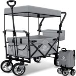 KESSER® Bollerwagen faltbar GT9000 mit Dach Handwagen Transportwagen | inkl. 2X 3-Punkt Gurtsystem| klappbar | Vollgummi-Reifen | bis 80 kg | Vorder- und Hinter-Bremse | + Tragetasche