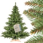 FairyTrees Weihnachtsbaum künstlich  NORDMANNTANNE mit Christbaum Holzständer | TESTSIEGER Tannenbaum künstlich mit grünem Stamm | Made in EU