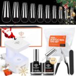 modelones Nail Tips and Glue Gel Kit, 500 Stück Nageltips Nagelkleber, Mini Uv Lampe für Gelnägel, Gel Nail X Extension Set Kleber Gel Nail Kit, Nagelverlängerung Nail Art Geschenke