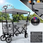 KESSER® Bollerwagen faltbar GT9000 mit Dach Handwagen Transportwagen | inkl. 2X 3-Punkt Gurtsystem| klappbar | Vollgummi-Reifen | bis 80 kg | Vorder- und Hinter-Bremse | + Tragetasche – Bild 9