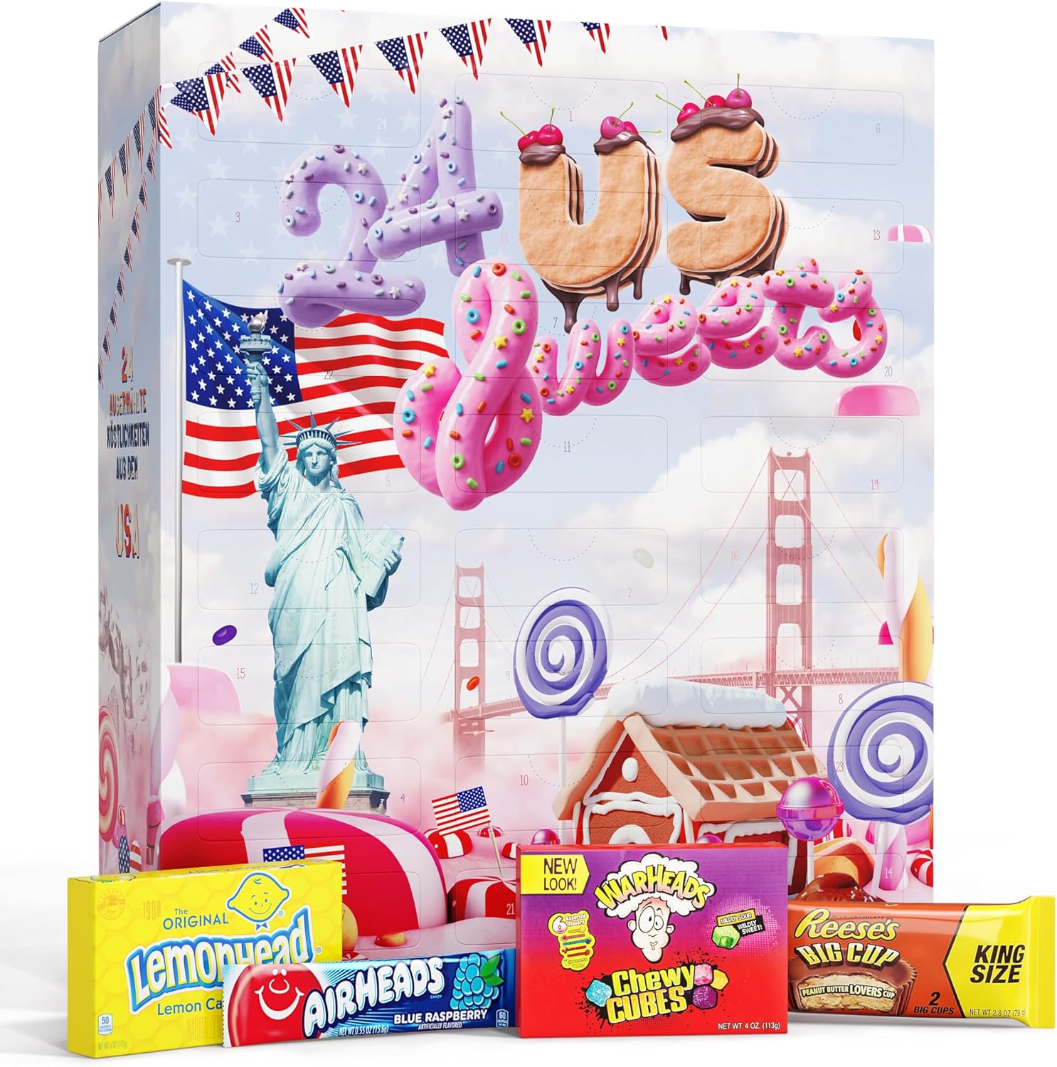 Boxiland US Sweets Advent Calendar 2023 – 24 Original American Candies, USA Sweets for Christmas