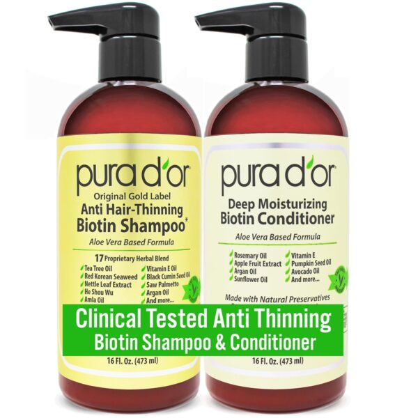 PURA D’OR Gold Label Anti-Thinning Shampoo & Conditioner Set – Klinisch getestet, mit Bio-Inhaltsstoffen für Männer & Frauen