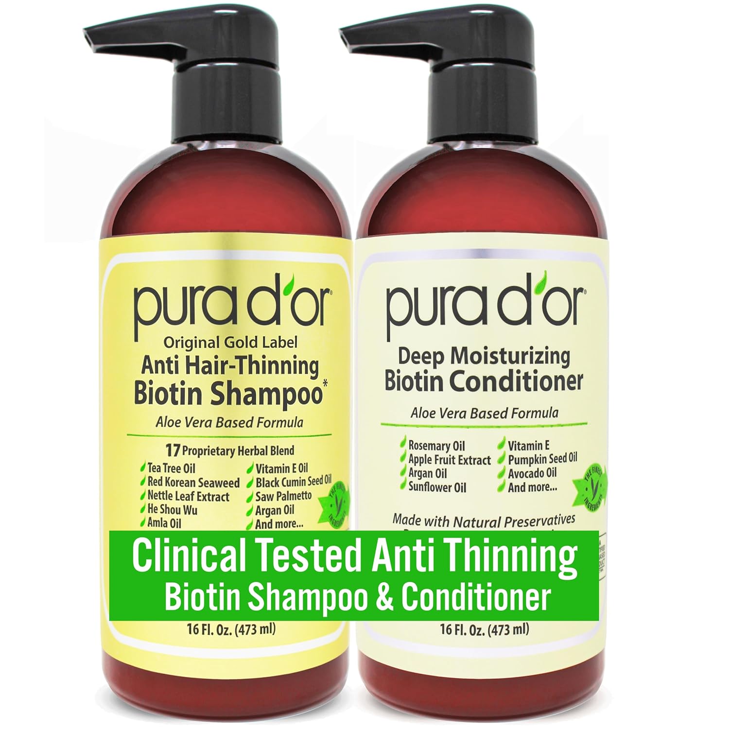 81n9L7gp-YL._SL1500_ PURA D’OR Gold Label Anti-Thinning Shampoo & Conditioner Set – Klinisch getestet, mit Bio-Inhaltsstoffen für Männer & Frauen – Bild 1
