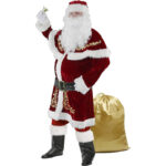 Ahititi Weihnachtsmann Kostüm für Männer 12 Stk Set Weihnachtsfeier Cosplay für Erwachsene Roter Deluxe Samt Weihnachtsmann-Anzug