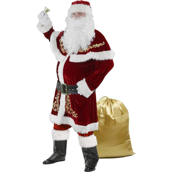 Ahititi Weihnachtsmann Kostüm für Männer 12 Stk Set Weihnachtsfeier Cosplay für Erwachsene Roter Deluxe Samt Weihnachtsmann-Anzug