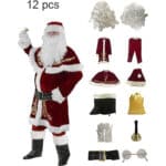 Ahititi Weihnachtsmann Kostüm für Männer 12 Stk Set Weihnachtsfeier Cosplay für Erwachsene Roter Deluxe Samt Weihnachtsmann-Anzug – Bild 6