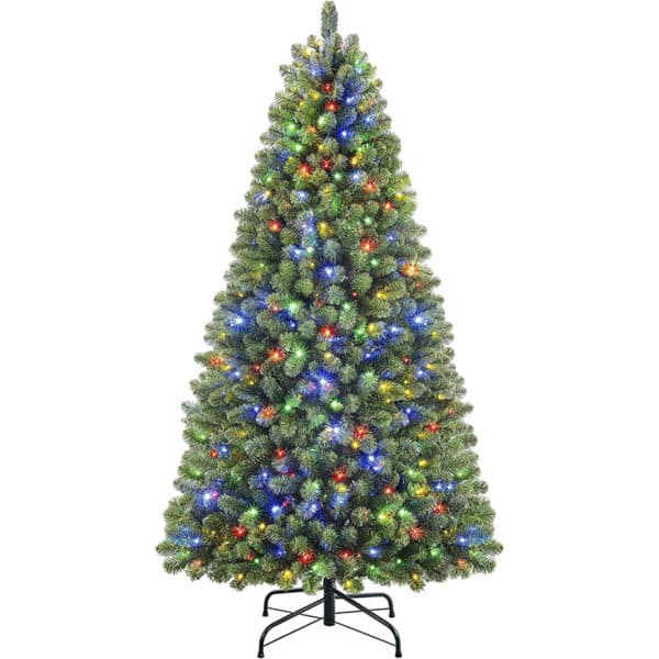 SHareconn Weihnachtsbaum künstlich Scharnier Weihnachtsbaum mit Beleuchtung Warmweissen und Mehrfarbigen LichternTransformationsmodi Zweigspitzen und Faltbarem Metallständer