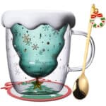 Binoster Süsse tassen Weihnachten Becher Kaffee Teegläser Trinkgläser Kaffeeglas Doppelwandige Isolierglas Espressotasse, 300 milliliters