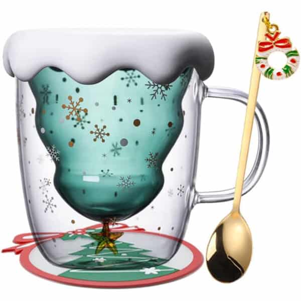 Binoster Süsse tassen Weihnachten Becher Kaffee Teegläser Trinkgläser Kaffeeglas Doppelwandige Isolierglas Espressotasse, 300 milliliters
