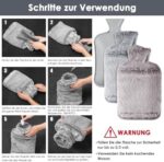 BOLEi Wärmflasche mit Weichem Bezug –Auslaufsicher 2L Gross Wärmflaschen mit Känguru-Tasche,Naturkautschuk +Bettflasche Flauschig – Bild 7