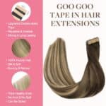 GOO GOO Tape in Extensions Echthaar, Walnussbraun bis Aschbraun und Bleichblond, Haarverlängerung Echthaar Tapes Echthaar Extensions – Bild 2
