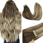 GOO GOO Tape in Extensions Echthaar, Walnussbraun bis Aschbraun und Bleichblond, Haarverlängerung Echthaar Tapes Echthaar Extensions