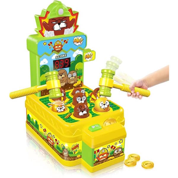 VATOS Whac Spiel,Schlag den Maulwurf,elektronisches Mini Arcade Spielzeug,Münzspiel mit 2 Hämmern