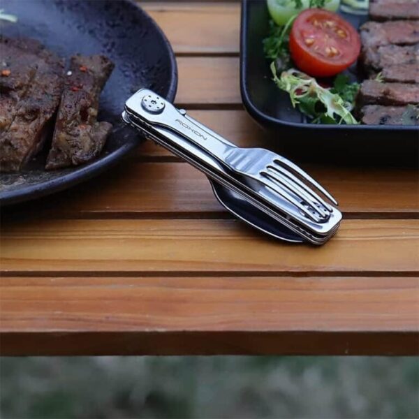 ROXON C1 3 in 1 Camping Utensils Detachable Cutlery Knife Spoon Frok for Outdoor Camping Hiking, Edelstahl