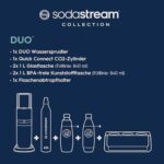 SodaStream Wassersprudler DUO Comfort-Set mit CO2-Zylinder, 2X 1L Glasflasche, 2X 1L spülmaschinenfeste Kunststoff-Flasche und sytlischem Flaschenhalter, Höhe 44cm, Farbe Titan – Bild 3