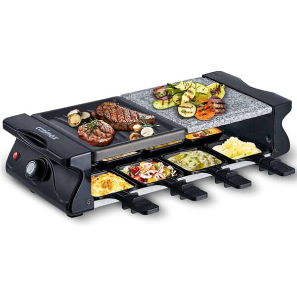 CUSIMAX Raclette Grill für 8 Personen Steinplatte und Grillplatte Antihaftbeschichtung