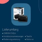 Lieferumfang: OMRON EVOLV Blutdruckmessgerät mit Intelli Wrap Manschette, Batterien, Anleitung, Tasche, Blutdruckpass
