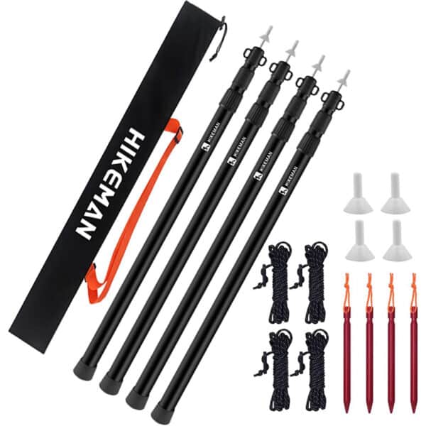 HIKEMAN Teleskopstange für Zelte Tarp (4PCS)Black