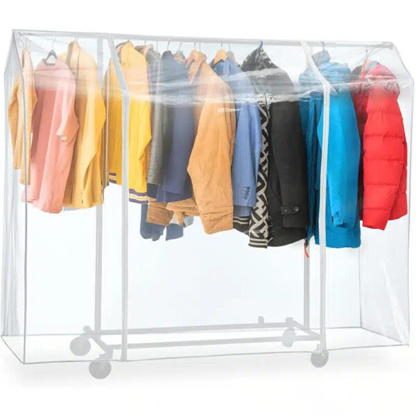 Tatkraft Big Schutzhülle für Kleiderständer, Abdeckung für Kleiderständer, Plastik, Transparent, 2 Reissverschlüsse, Extrabreit, L183 cm