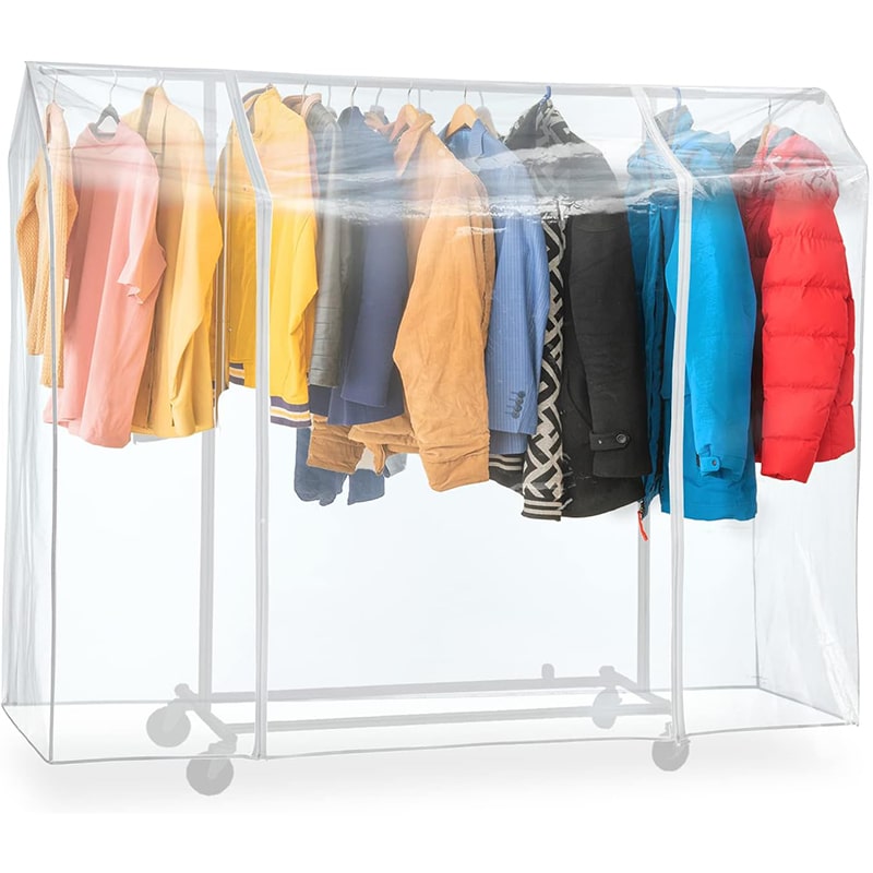Tatkraft Big Schutzhülle für Kleiderständer, Abdeckung für Kleiderständer, Plastik, Transparent, 2 Reissverschlüsse, Extrabreit, L183 cm