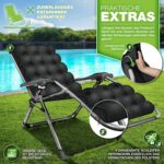 tillvex® Klappbarer Liegestuhl bis 200 kg | Verstellbare Outdoor-Liege mit Polster & Nackenkissen