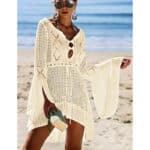 Bsubseach Damen Crochet Strandkleid mit Flare Sleeve