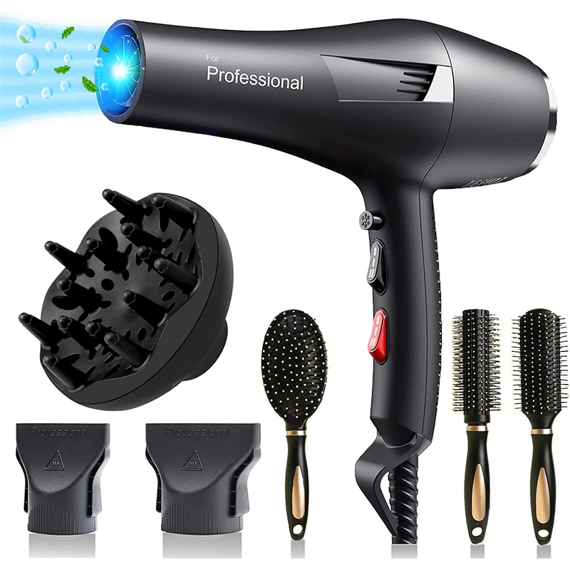 Ionen 1 LOEVERY Ionen Föhn 2400W - Profi Haartrockner mit Diffusor, AC-Motor, Heiß-/Kaltstufe, 2 Düsen & 3 Bürsten für Salon & Zuhause