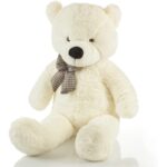 Feluna Riesen Teddybär XXL Kuschelbär 120 cm groß Plüschbär - Original Teddy Bär mit Schleife Weiß