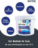 BAYZID 5-in-1 Chlor Multitabs 200g - 5kg, 5-Phasen Pflege, Made in Europe, für kristallklares Poolwasser