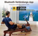 MERACH Wasser-Rudergerät aus Massivholz, Bluetooth-Monitor, Ergonomischer Sitz, 150kg Belastbar